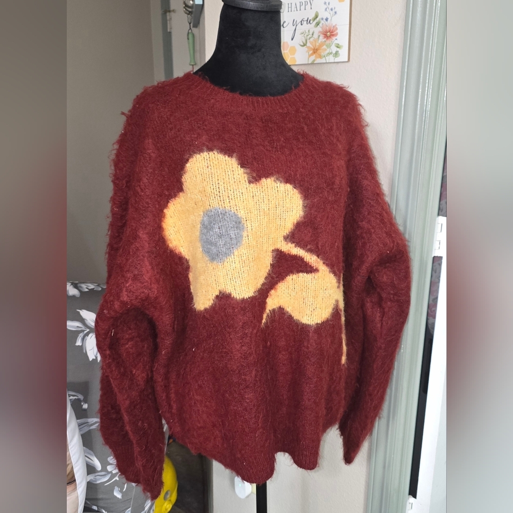 POL Red and Yellow Floral Knit Sweater PTP is 25 (F) - Picture 1 of 11